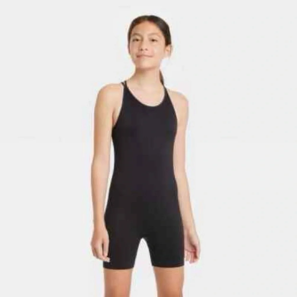 Girls Stretch Seamless Cross Back Strappy Biketard Leotard Black YXL NWOT